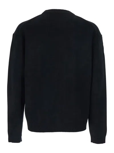 Maison Kitsuné Crew Neck Sweater With Large Fox Embroidery Black In Black
