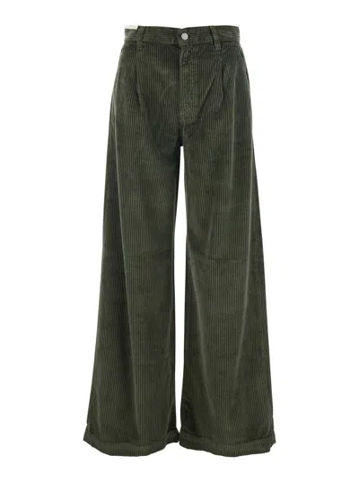 Pt Torino Green Pants With Logo Patch On The Back In Corduroy Woman In Gray