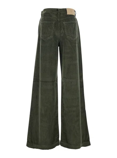 Pt Torino Green Pants With Logo Patch On The Back In Corduroy Woman In Gray