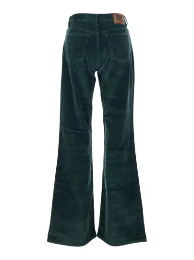Pinko Green Pants With Plaque On The Front And Logo Patch On The Back In Corduroy Woman In Green