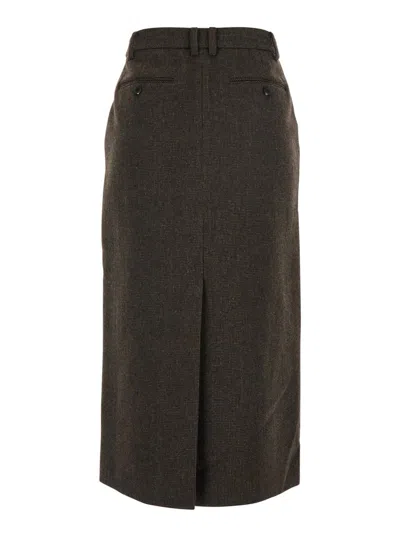 Dunst Brown Skirt With Rear Single Vent And All-over Check Motif In Wool Blend Woman In Brown