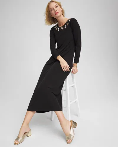 Chico's Petite Embellished Column Maxi Dress In Black In Black
