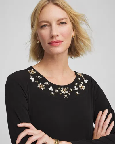 Chico's Petite Embellished Column Maxi Dress In Black In Black