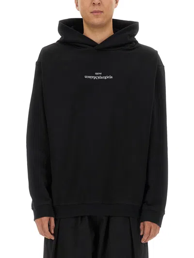Maison Margiela Minimalist Black Hoodie With Upside-down Logo In Black