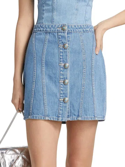 L'agence Phia Seamed Button Mini Skirt Hartland In Blue