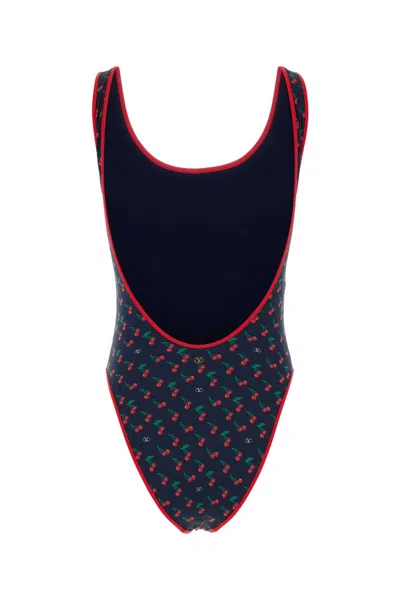 Valentino Garavani Lycra Swimsuit With Cherryfic Print In Blue