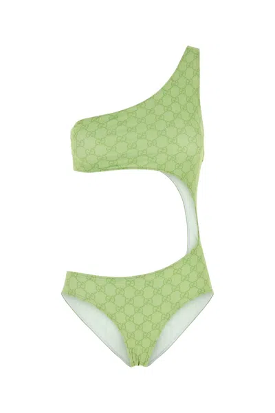 Gucci Asymmetrical Cut-out Swimsuit In Stretch Fabric In Green