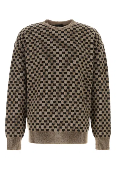 Giorgio Armani Checkered Knit Sweater Crew Neck Style In Brown