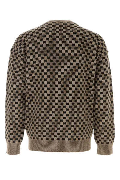 Giorgio Armani Checkered Knit Sweater Crew Neck Style In Brown