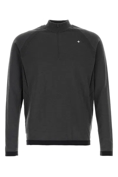 Stone Island Long Sleeve Sweater With Ribbed Cuffs And Hem In Gray