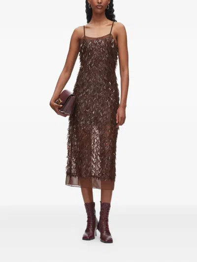 3.1 Phillip Lim Sequin Fringe Slip Dress In Brown