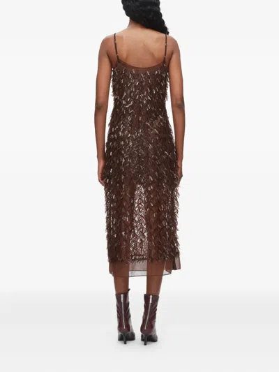 3.1 Phillip Lim Sequin Fringe Slip Dress In Brown