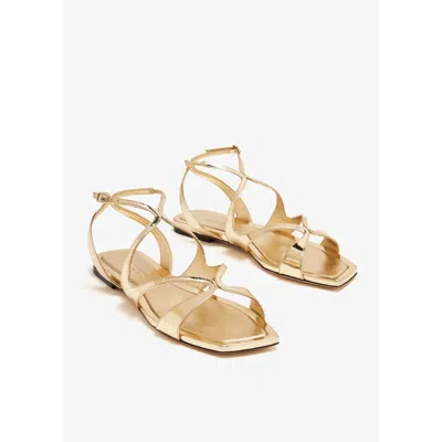 Jimmy Choo Ayla Flat Leather Sandals In Gold