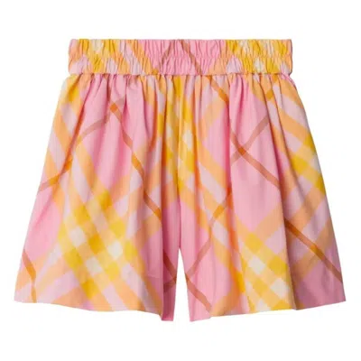Burberry Girls Pink Check Cotton Shorts In Pink