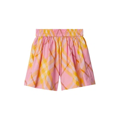 Burberry Girls Pink Check Cotton Shorts In Pink