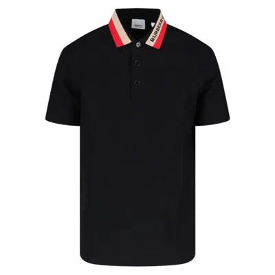 Burberry Logo Intarsia-knit Short Sleeved Polo Shirt In Black