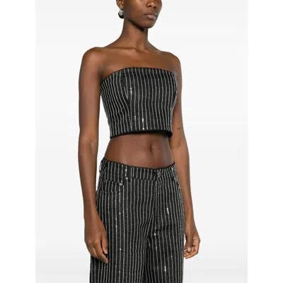 Rotate Birger Christensen Rotate Cropped Top With Sequined Stripes In Black