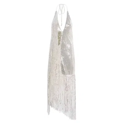 Rotate Birger Christensen Rotate Sequins Mini Fringe Dress In White