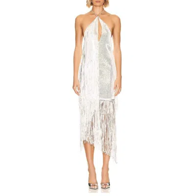 Rotate Birger Christensen Rotate Sequins Mini Fringe Dress In White