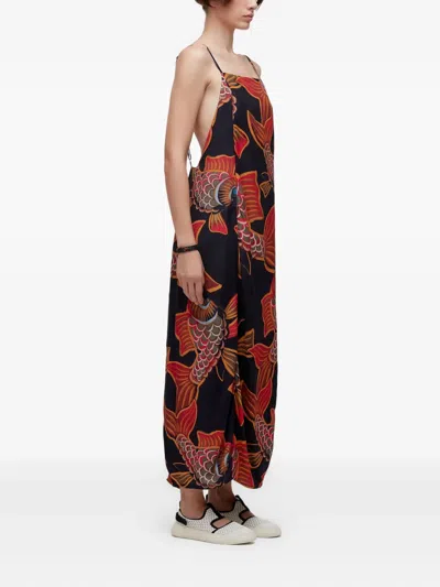 Osklen Baloon Peixe Fish-print Open-back Maxi Dress In Black