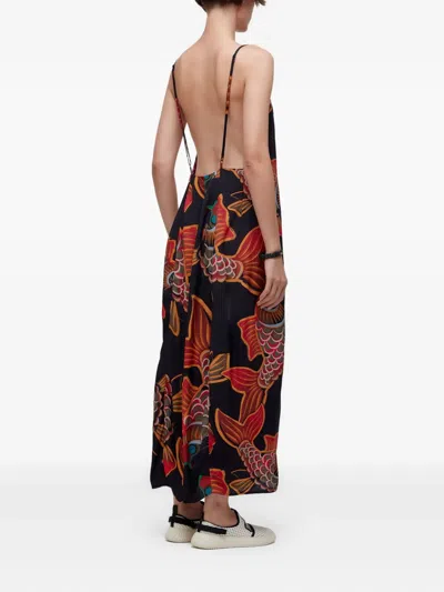 Osklen Baloon Peixe Fish-print Open-back Maxi Dress In Black