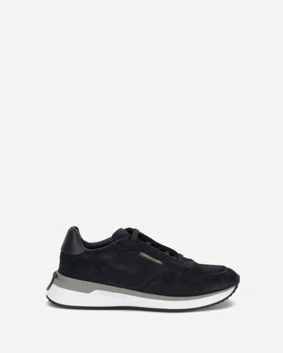 Ferragamo Dark Blue Suede Sneakers In Black