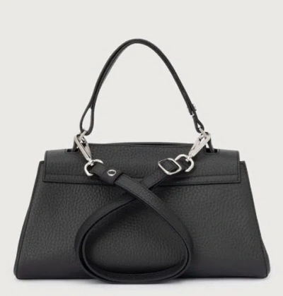 Orciani Trapezoidal Handbag In Hammered Leather With Monogram In Black