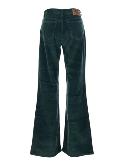 Pinko Green Pants With Plaque On The Front And Logo Patch On The Back In Corduroy Woman In Green