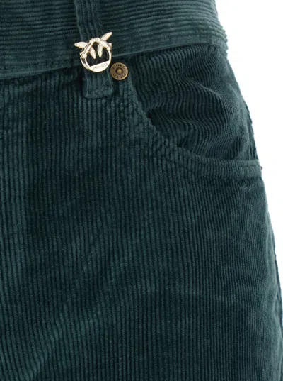 Pinko Green Pants With Plaque On The Front And Logo Patch On The Back In Corduroy Woman In Green