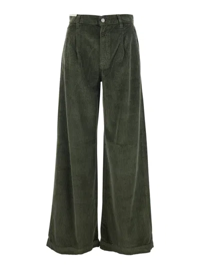 Pt Torino Green Pants With Logo Patch On The Back In Corduroy Woman In Gray