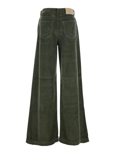 Pt Torino Green Pants With Logo Patch On The Back In Corduroy Woman In Gray