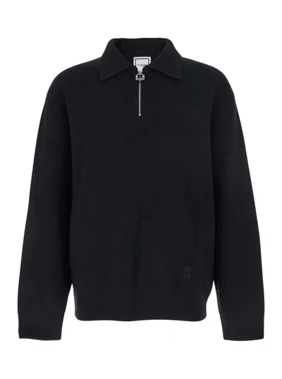 Wooyoungmi Black Sweater With Logo Patch On The Front And Logo Lettering On The Rear In Wool Blend Man In Black