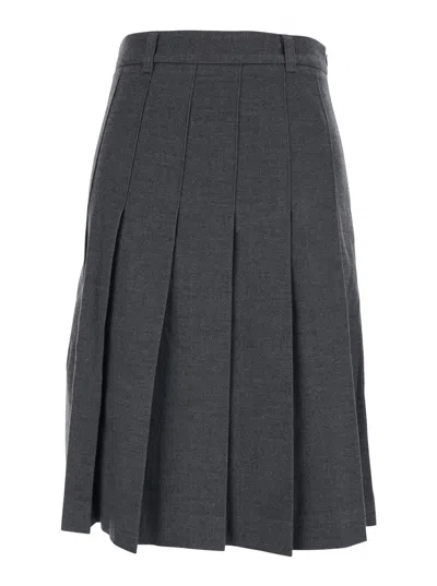 Dunst Grey Pleated Midi Skirt With Belt Loops And Side Concealed Closure In Wool Woman In Gray