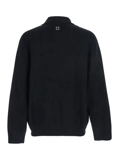 Wooyoungmi Black Sweater With Logo Patch On The Front And Logo Lettering On The Rear In Wool Blend Man In Black