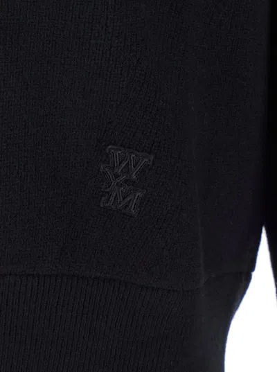 Wooyoungmi Black Sweater With Logo Patch On The Front And Logo Lettering On The Rear In Wool Blend Man In Black