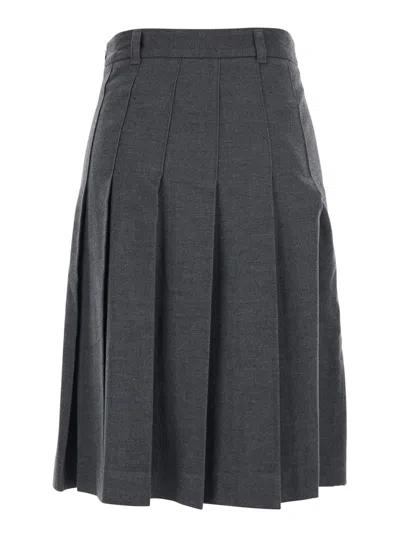 Dunst Grey Pleated Midi Skirt With Belt Loops And Side Concealed Closure In Wool Woman In Gray