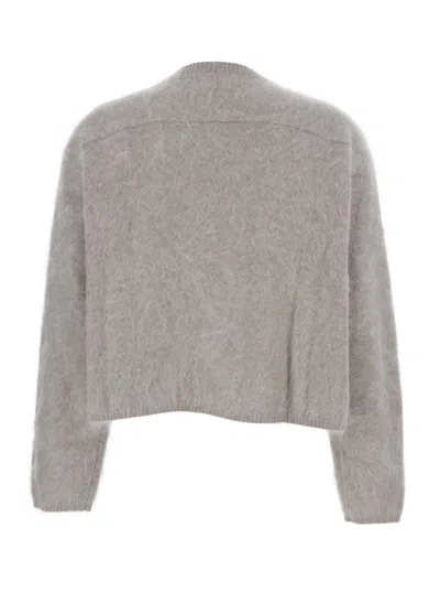 Goat Grey Cropped Crewneck Sweater With Brushed Effect In Cashmere Woman In Gray