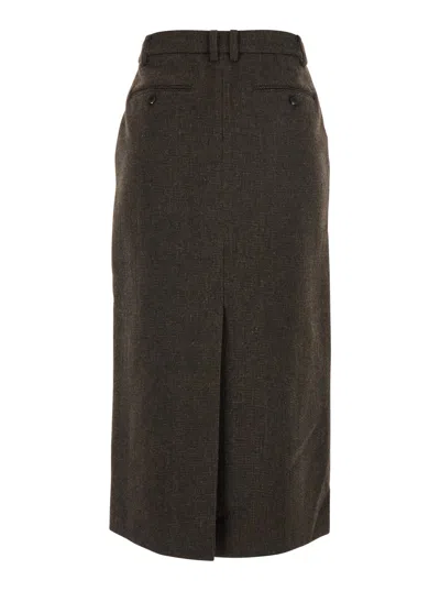 Dunst Brown Skirt With Rear Single Vent And All-over Check Motif In Wool Blend Woman In Brown