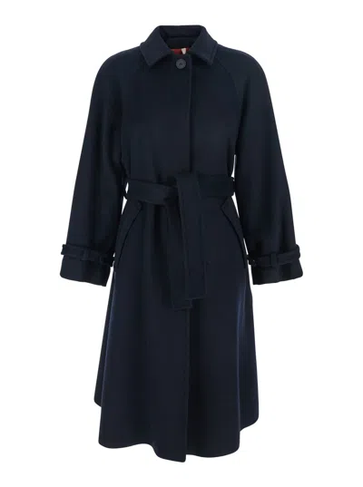Merci Belted-detail Coat In Blue