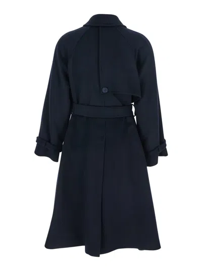 Merci Belted-detail Coat In Blue