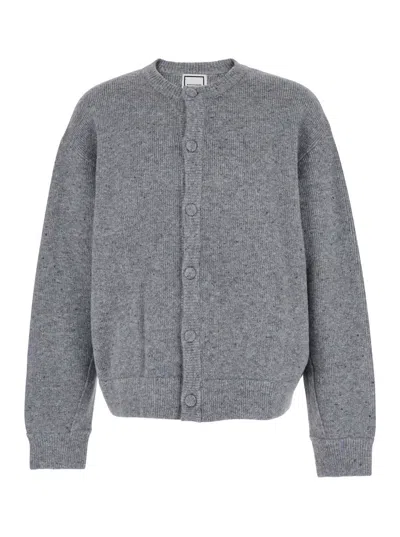 Wooyoungmi Grey Crewneck Cardigan With Logo Detail On The Rear In Wool Blend Man In Gray