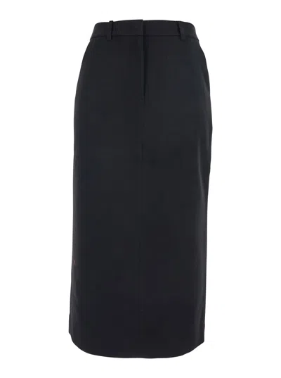 Dunst Black Long Skirt With Belt Loops And Rear Single Slit In Wool Blend Woman In Black