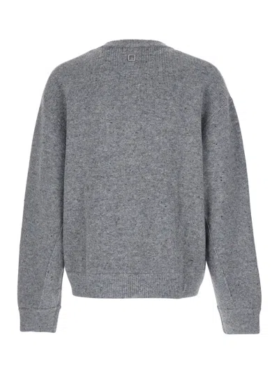 Wooyoungmi Grey Crewneck Cardigan With Logo Detail On The Rear In Wool Blend Man In Gray