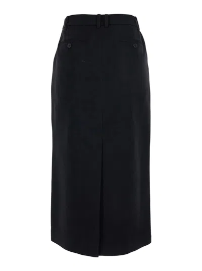Dunst Black Long Skirt With Belt Loops And Rear Single Slit In Wool Blend Woman In Black