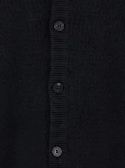 Wooyoungmi Black Crewneck Cardigan With Logo Patch On The Rear And Ribbed Trims In Wool Blend Man In Black