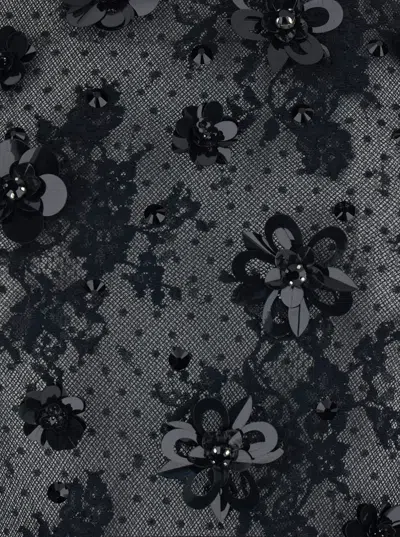 Retroféte Black Bodysuit With Halterneck And All-over Floral Embroidery In Tech Fabric Woman In Black