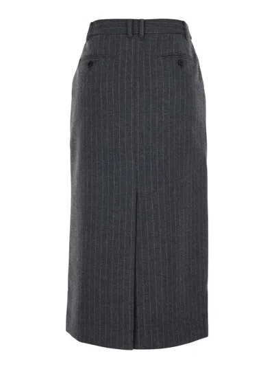 Dunst Grey Long Skirt With Belt Loops And Rear Single Slit In Wool Blend Woman In Gray