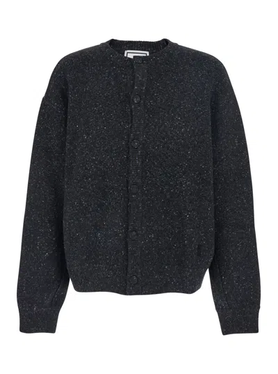 Wooyoungmi Grey Crewneck Cardigan With Logo Detail On The Rear In Wool Blend Man In Gray