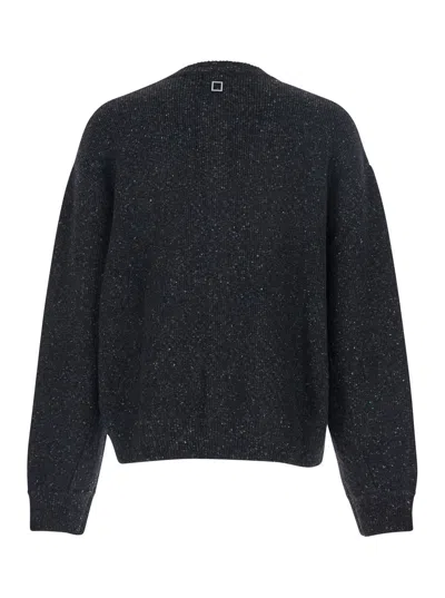 Wooyoungmi Grey Crewneck Cardigan With Logo Detail On The Rear In Wool Blend Man In Gray