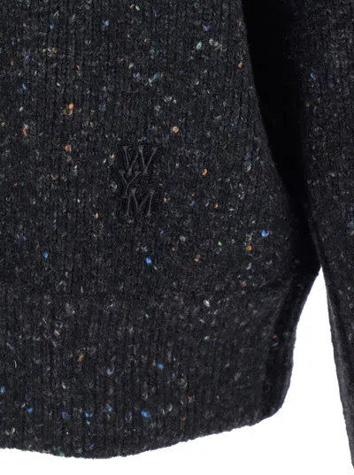 Wooyoungmi Grey Crewneck Cardigan With Logo Detail On The Rear In Wool Blend Man In Gray